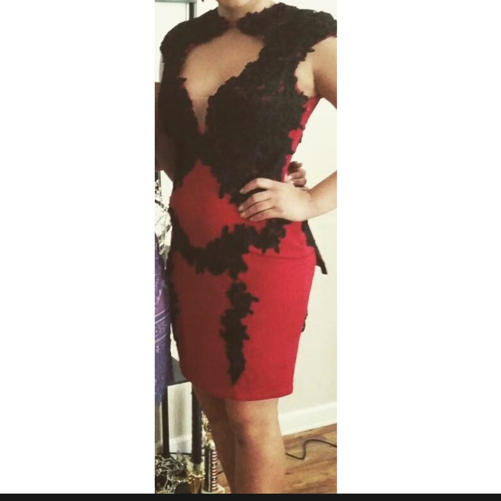 Red and black homecoming dress